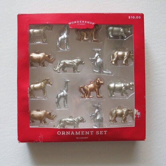 Wondershop 16 mini jungle metallic silver & gold animals Christmas ornaments - Picture 1 of 8